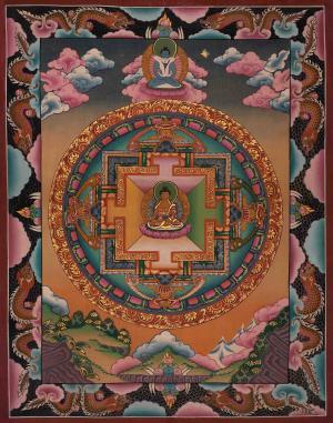 Vintage Buddha Mandala | Samantabhadra at the Top | Dragon Border Vintage Art